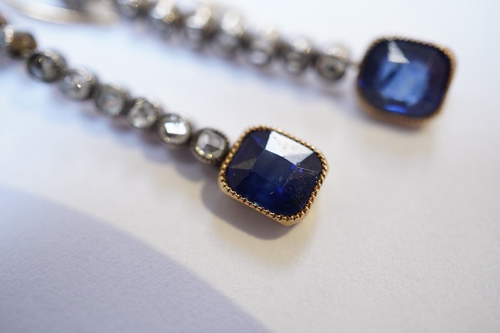 A pair of sapphire and diamond earrings, early 20th century